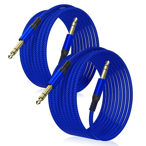 Image of Elebase 1 /4 Inch TRS Instrument Cable 20ft 2-Pack,Straight 6.35mm Male Jack Stereo Audio Interconnect Cord,6.35 mm Balanced Line for Electric Guitar,Bass,Keyboard,Mixer,Amplifier,Amp,Speaker,Equalizer