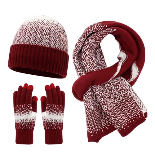 Bonnet homme hiver tricoté contre le froid avec écharpe longue et gants extensibles