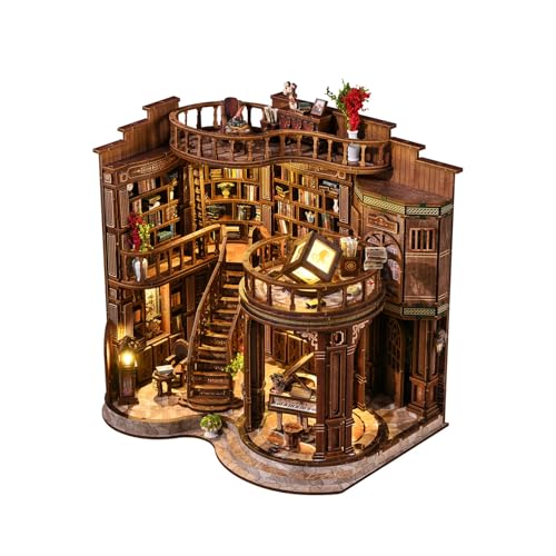 Retro Dreamy Book Hall DIY Figuras De Casa De Madera Kits De Miniaturas con Luces LED Decoración De Escritorio para El Hogar para Adultos Regalos Hechos A Mano Book Hall
