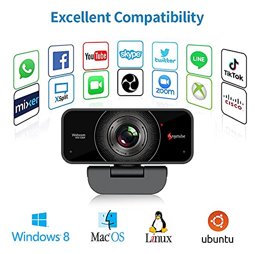 Angetube 1080P Webcam with Microphone - USB Computer Camera for Laptop/Desktop/Mac - HD PC Web Cam for Streaming | Video Conferencing | Calling