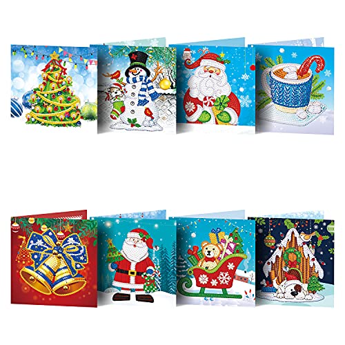 HuaCan Tarjetas de felicitación de Navidad con sobre 5D DIY con diamantes, 8 unidades, tarjetas de felicitación para Navidad y Año Nuevo Cover