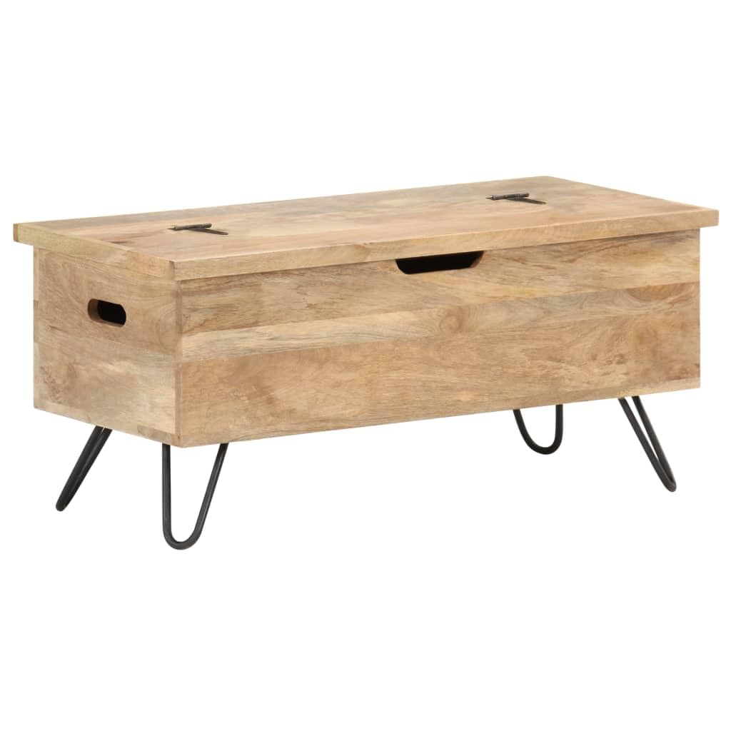 Baúl de almacenamiento 90 x 40 x 45 cm, mango de madera maciza con patas de acero, caja versátil, banco, espacio de almacenamiento para salón, dormitorio, pasillo, habitación de los niños