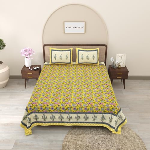 Image of Bedsheet for Double Bed King Size | Jaipuri Rajasthani Cotton Bed Sheet | 1 King Size bedsheet with Pillow Cover | 240 TC Jaipuri Prints Flat Double Bed Bedsheet Cotton King Size