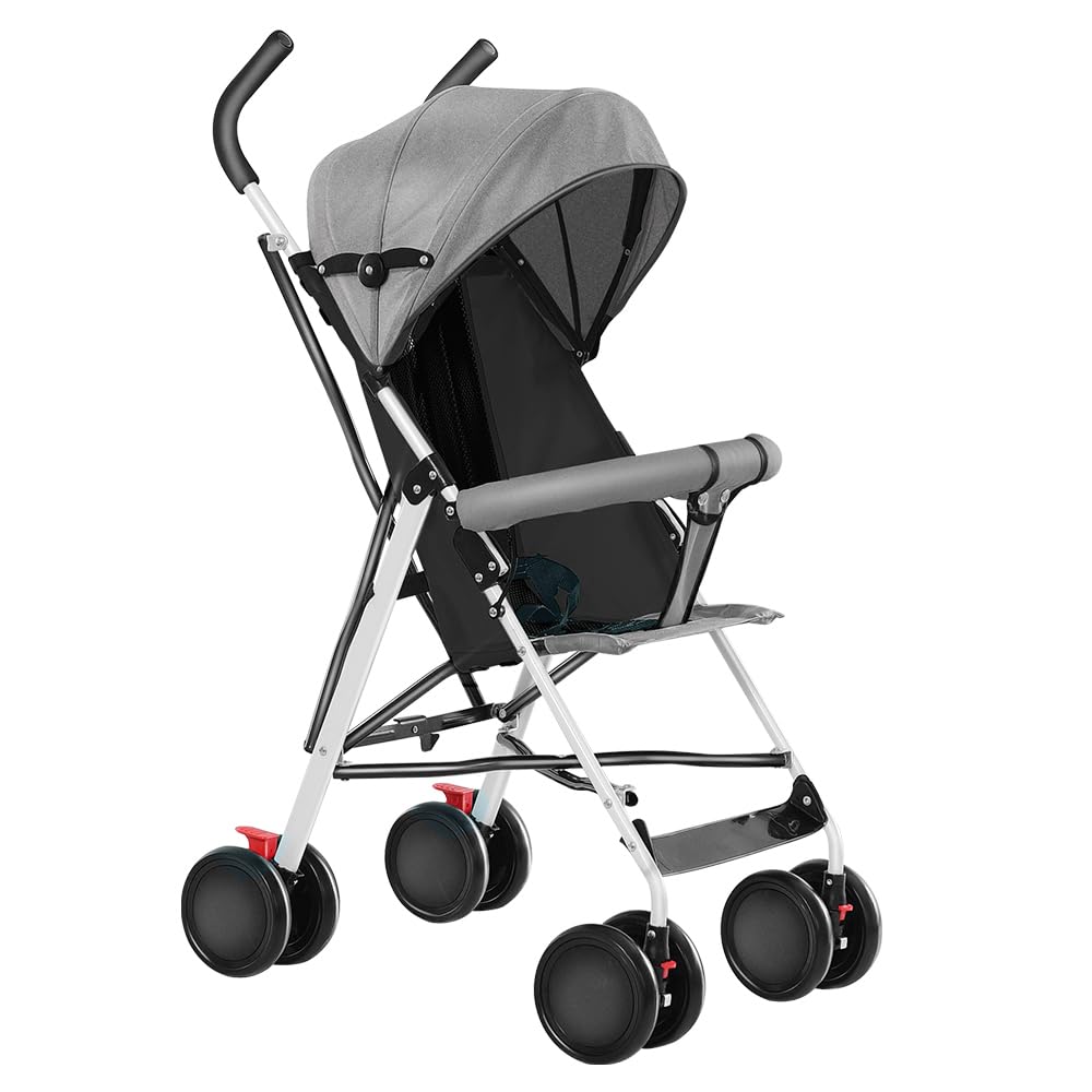 OHMG Kompakter Buggy,Baby Sportwagen,Kinderwagen,ab Geburt bis 4 Jahre Bis zu 25 kg,Leichtes Kinderwagen-Buggy,faltbar und kompakt,mit Baumwollmatte + Moskitonetz (D-Grau)