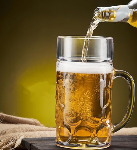 Plastic Pint Glasses Set of 2, 1L Large Beer Mugs with Handles, Reusable Drinking Glasses Beer Stein for Club, Bar & Party - Image 5