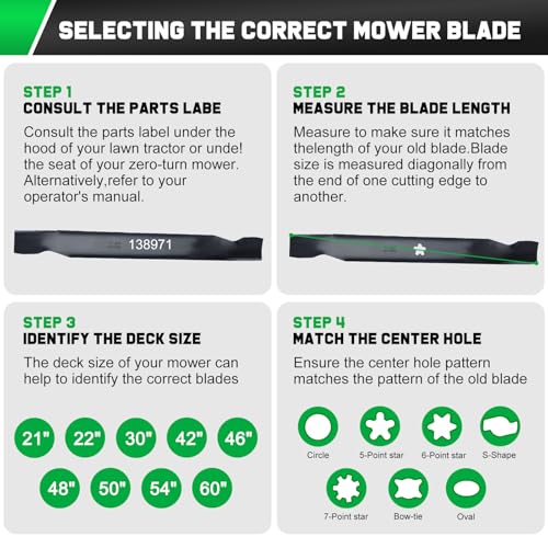 Image of Grasscool 138971 42 inch Deck Craftsman Mower High Lift Blades Replacement | Fit 532138971 Craftsman LT1000 LT2000 T110 YT3000 Parts,Zero Turn Lawn Tractor,5 Star Bagging Sharp Cuts Mows Side Discharge