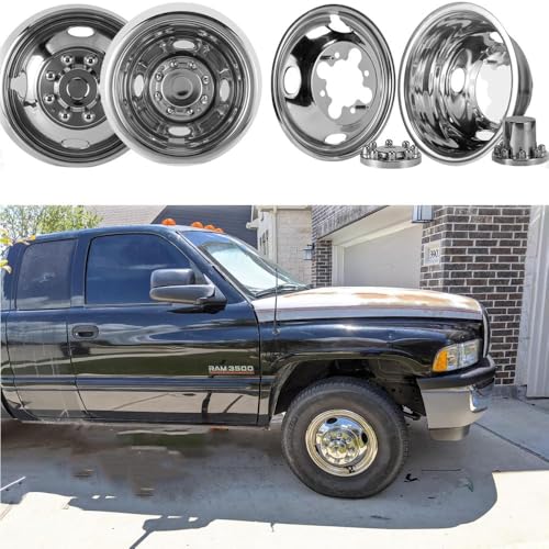 Image of 4pcs 16 inch Stainless Steel Polished Wheel Simulators,Front Rear 8 Lug Dually Hub Caps Skins Liners Rim Covers Compatible with 2001-2007 Chevy GMC 3500 Truck 2003-2021 G3500 /G30 Van 608GV