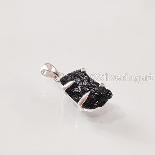 Miniatura 2 de Rough Black Tourmaline Pendant, Natural Black Tourmaline Pendant, October Birthstone, Womens Pendant Necklace, 925 Sterling Silver, Christmas,