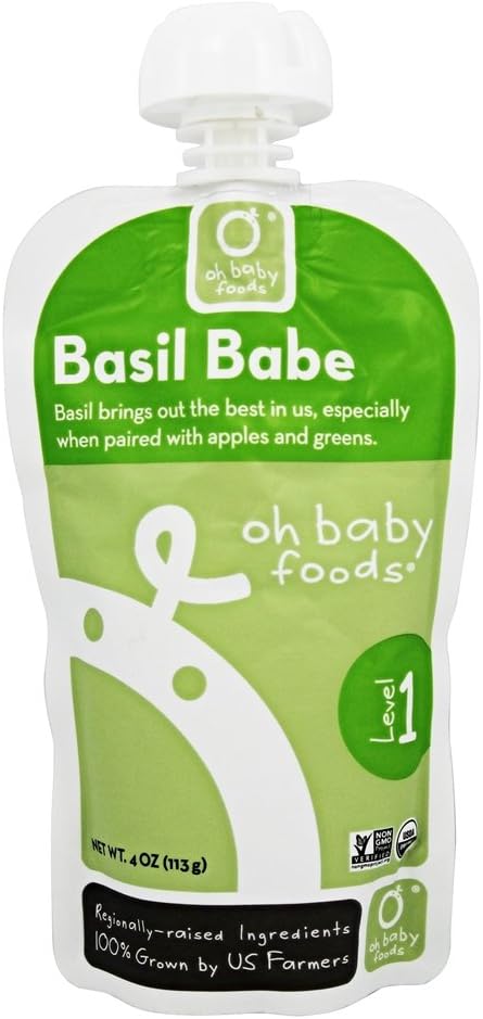 Oh Baby Foods, Food Puree Level 1 Basil Organic, 4 Ounce