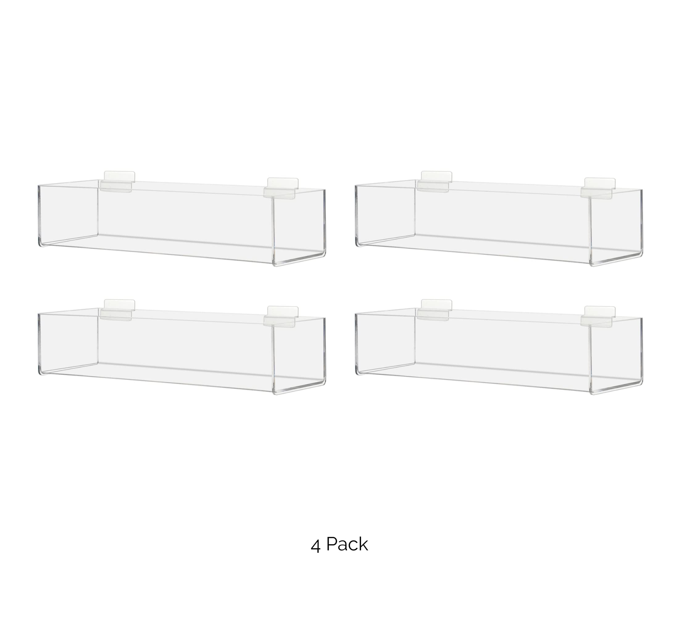 4 Pack Slatwall Acrylic Retail Tray One Compartment 15 Inch Wide x 4 Inch Deep Rectangular Clear Merchandise Dump Bin See Through Storage Caddy for Businesses and Tradeshows by Marketing Holders