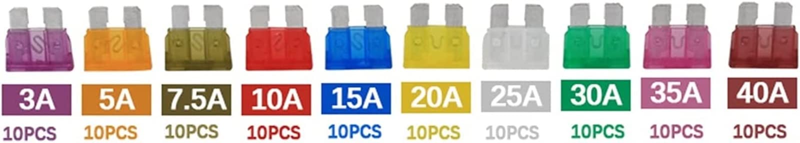 80Pcs Fusibili for auto a lama standard 3A 5A 7.5A 10A 15A 20A 25A 30A 35A 40A Assortimento Fusibile a lama for auto Kit di fusibili for moto for barche