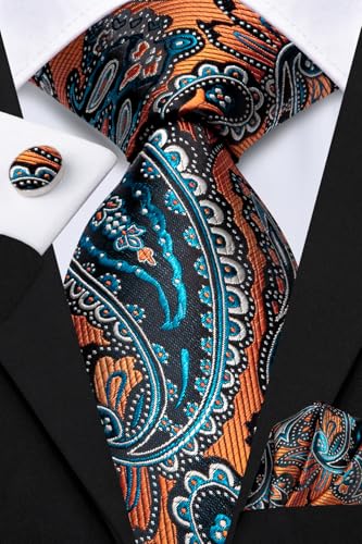 Image of Dubulle Mens Tie Set Solid Paisley Silk Striped Necktie for Men with Cufflinks Tie and Pocket Square