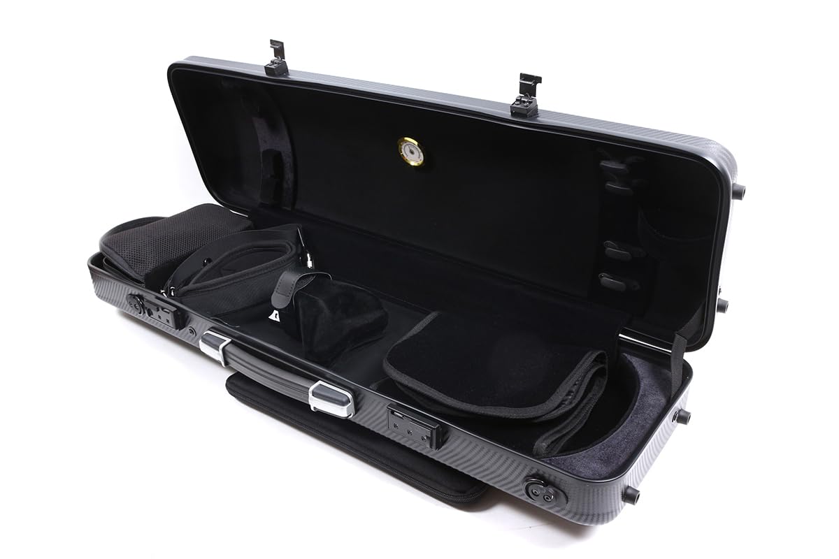 Custodia per violino 4/4 Full size ad alta resistenza in fibra di carbonio guscio rigido manici durevoli stoccaggio interno con cinghie zaino borsa spartiti (nero, serratura a combinazione)