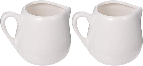 HEMOTON 2 piezas Mini crema de cerámica blanca con mango pequeño café leche crema jarra jarra jarra cocina salsa taza con boquilla para verter 2.4fl