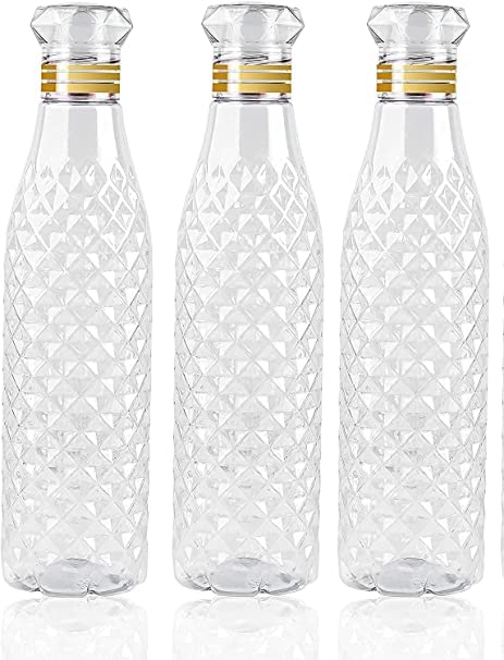 Image of MEELANA Crystal Clear Plastic Water Bottle Ideal for Home, Office, Sports, School, Restaurant, Travelling, Gym, Yoga non Toxic Checkered Pattern Fridge Water Bottle (1000 ML) (3)