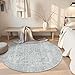LIVEBOX Vintage Round Rug - Washable 5 Foot Large Oriental Circle Grey Rug for Living Room, Non-Slip Soft Carpet Low Pile Entryway Circular Rugs for Foyer Kitchen Kids Room