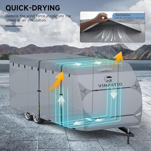Image of VINPATIO RV Cover, 7 Layers Heavy Duty RV & Trailer Cover, Toy Hauler Cover Fits 38'-40' RV Travel Trailer Camper Cover with Tongue Jack Cover, Extra Windproof Straps, Gutter Covers