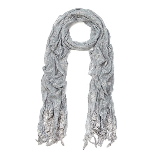 TrendsBlue Elegant Pure Cotton Lace Floral Scarf
