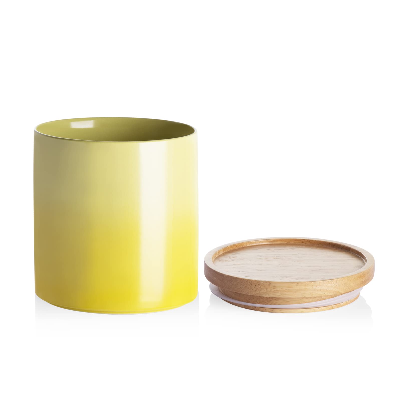 SWEEJAR Ceramic Food Storage Jar, Stackable Kitchen Canisters, Containers with Airtight Seal Wooden Lid for Serving Ground Coffee, Tea, Sugar, Salt and More - 16 FL OZ (Gradient Yellow)