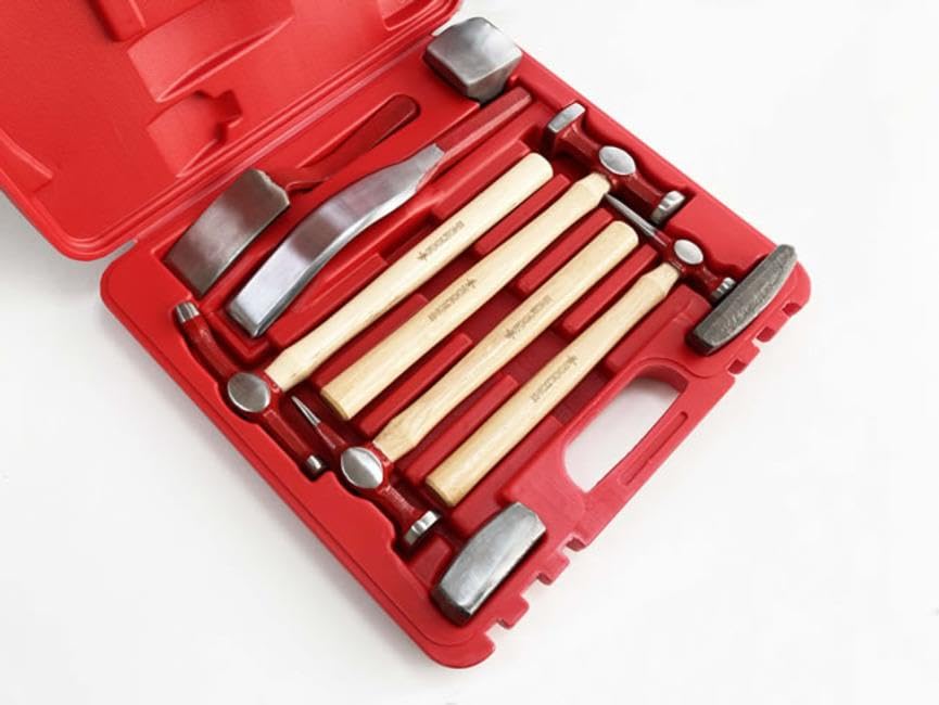 Toolzone Elite 9pc Auto Body Repair kit with Hickory Handled Hammers.