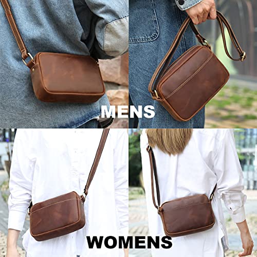 Crossbody Bag Handbag Leather Shoulder Bag Cell Phone Purse 8.5 inch Vintage Small Messenger Casual Daypack for Men Women (Brown)2