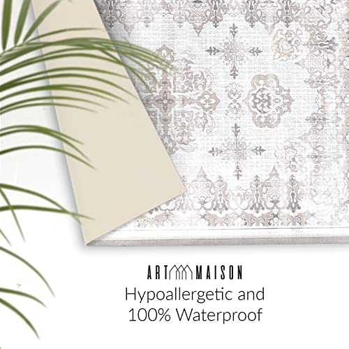 Art Maison Kitchen Area Rug Floor Mat 4' X 8' - Stain Resistant, Non-Shed, Waterproof, Non-Slip, Family & Pet Friendly - Vintage Distressed Area Rug Vinyl (48X96, Grey) #TOP5