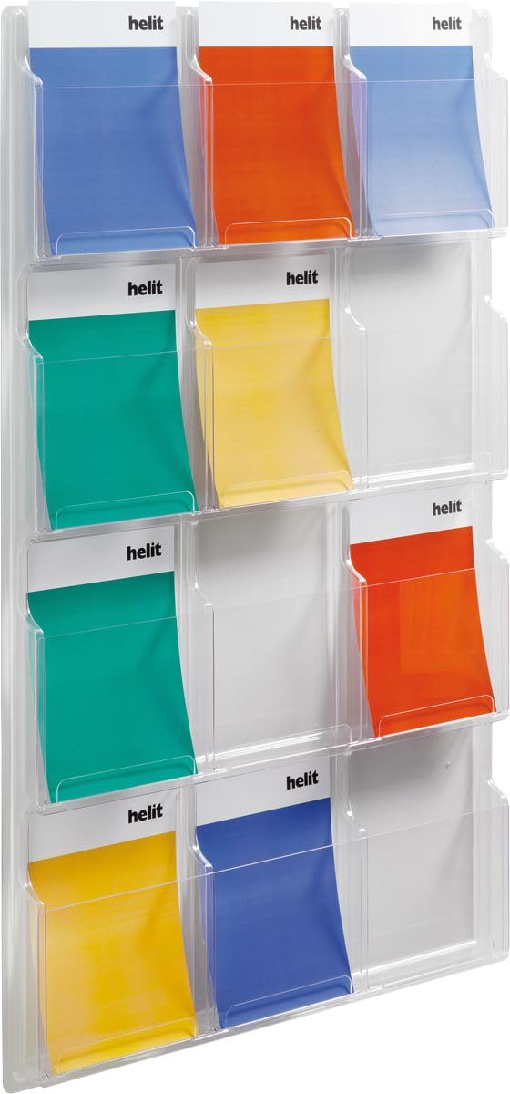 Wanddisplay Helit h6259702 transparent avec 12 compartiments format A4