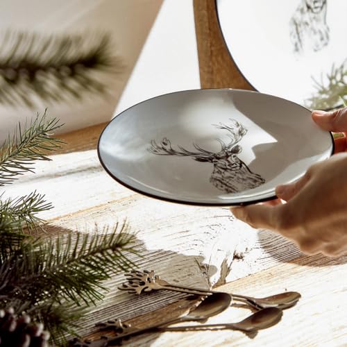 HOMLA Dessertteller Kleiner Teller Porzellan Reindeer mit Hirschen 19...