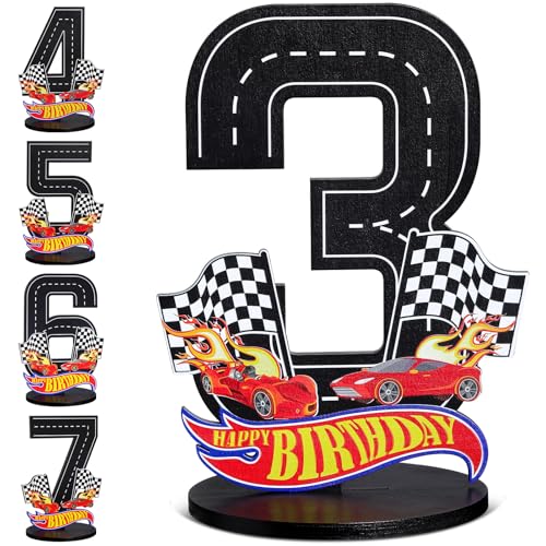 Nymora Placa Número 5 Temática Hot Wheels, Centros de Mesa de Madera para 5º Cumpleaños, Decoración Fiesta & Props Fotografía para Niños de 5 Años