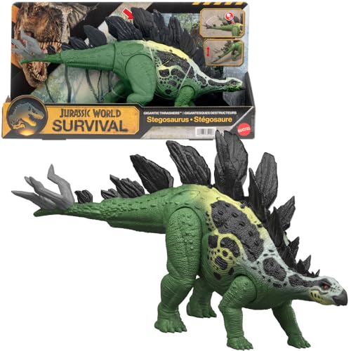 Mattel Jurassic World Dinosaur Figure Toy Gigantic Thrashers Large Stegosaurus with 2 Attack Action & Evolve Feature Digital Play JKL85
