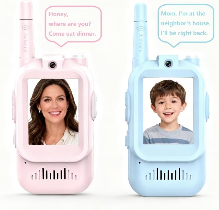 Miniatura 7 de Walkie Talkies de video para niños, Walkies talkies de mano para niños, paquete de 2 porteros de video recargable, juguetes para interiores y