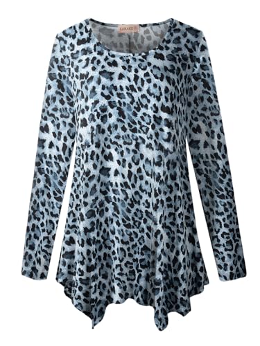 LARACE Womens Plus Size Long Sleeve Tunic Loose Fit Tops(Leopard11 4X)