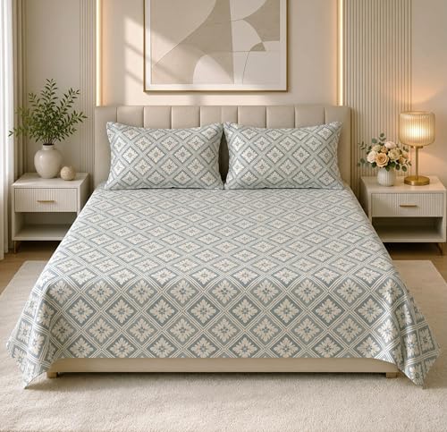Image of HOMEKART 210 TC Premium Cotton Double Bed Bedsheet with 2 Pillow Covers | Double Bed Sheet Set | Soft, Breathable, Skin Friendly, Wrinkle Resistant & Fade Resistant |228 x 254 cm | Bedding for Home