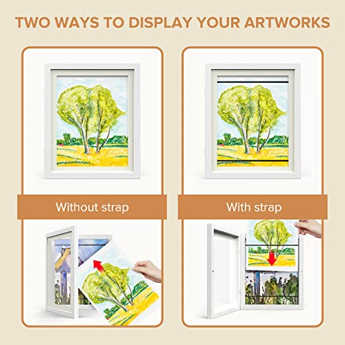 4 Pack Kids Art Frame, Kids Artwork Frames Changeable 8 x10.5 with Mat and 9 x12 Without Mat, White Front Opening Children Picture Storage Frame for Wall Holds 50Pcs Crafts, Drawing, Art Projects by AFEION - Image 5