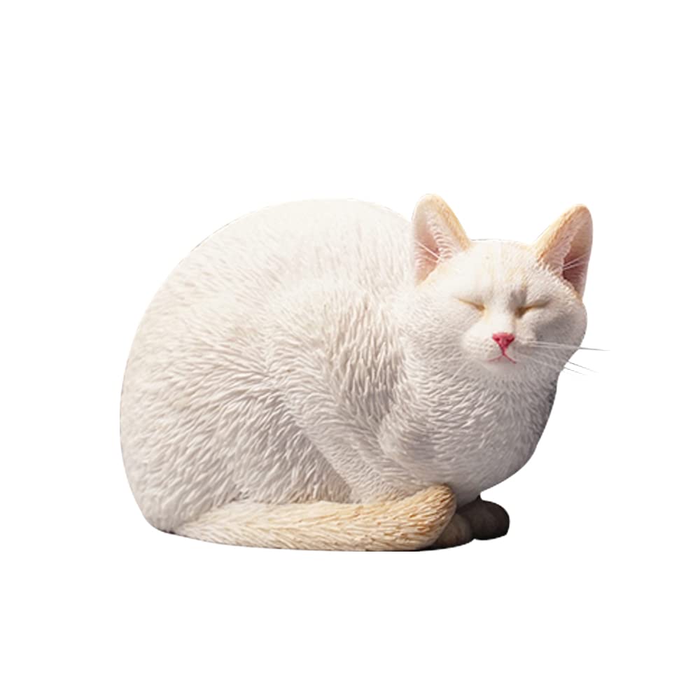 JXK Resin Sleeping Cat Statue, White Figurine for Desktops, Durable Polyresin With Intricate Details, Gifts for Cat Lovers, Home Decor