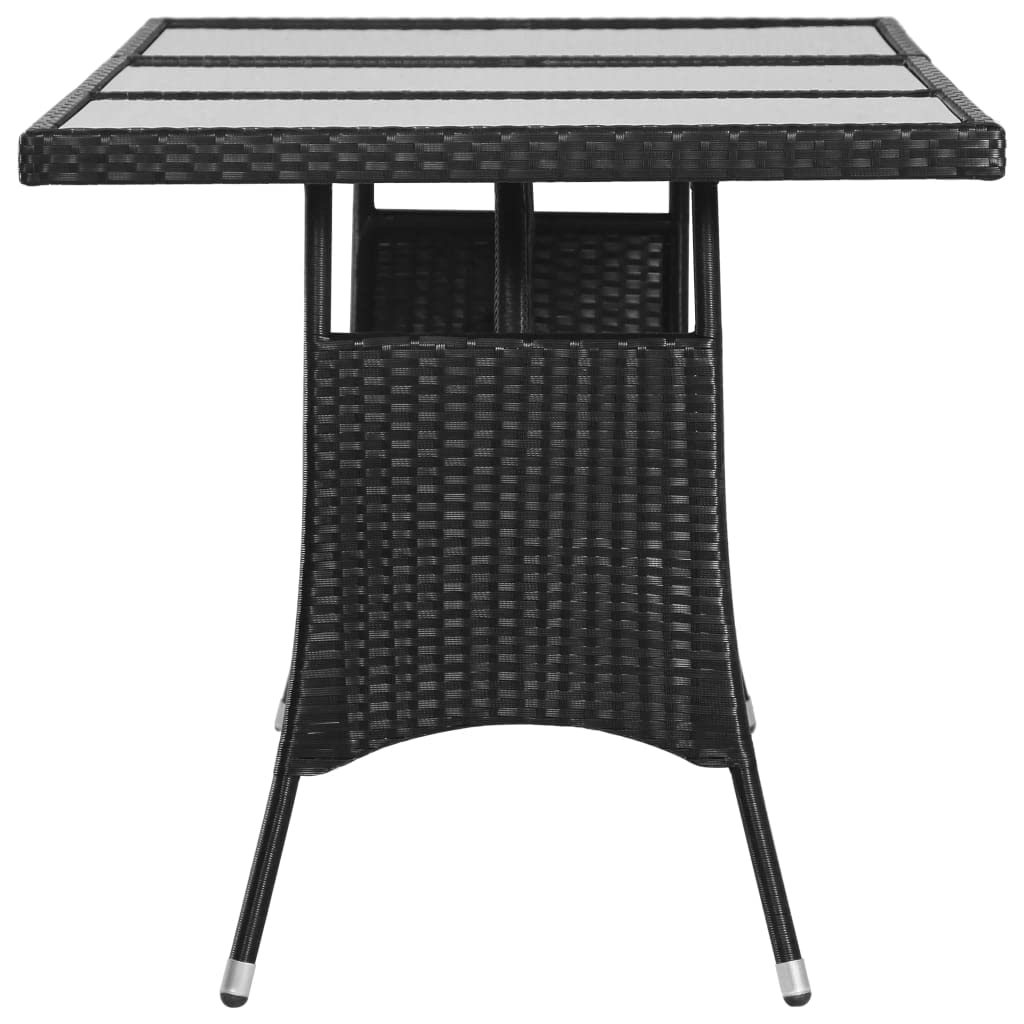 Tavolo da giardino nero, 170 x 80 x 74 cm, in polyrattan, con piano in vetro, resistente alle intemperie, stabile, per esterni, balcone, terrazza