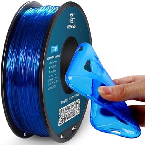 Geeetech TPU Filament 1.75mm, Shore 95A Flexible 3D Printer Filament with High Elasticity, 1KG (2.2lbs) Spool, Dimensional Accuracy ±0.03mm, Fits Most FDM Printers, Clear Blue