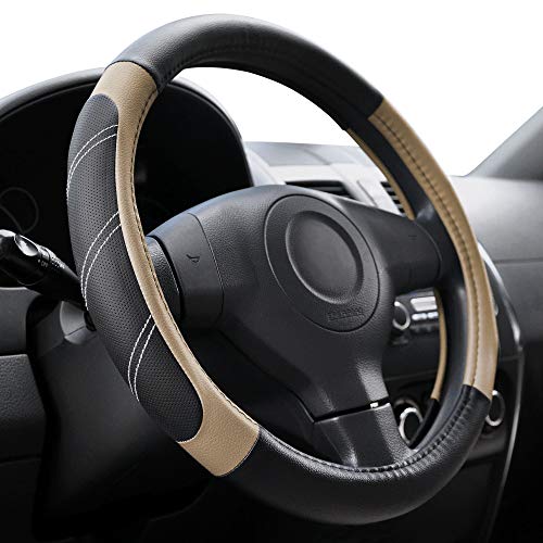 Image of Elantrip Steering Wheel Cover Leather 15 1 /2 to 16 inch Universal Large Soft Grip Breathable for Car Truck SUV Jeep Anti Slip Beige