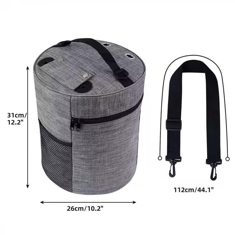 igadgitz home U7267 Polyester Round Knitting Bag, Round Yarn Storage Bag, Portable Crochet Bag with Shoulder Strap - Grey - Image 3