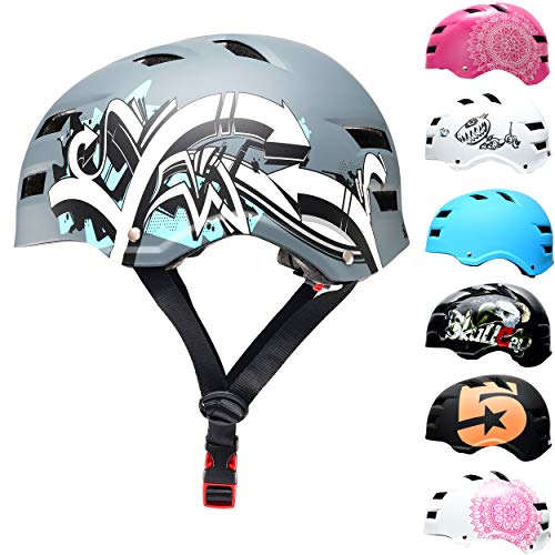 SkullCap® Casco de Skate y BMX - Bicicleta Y Scooter Eléctrico, Diseño: Graffiti, Talla: M (55-58 cm)