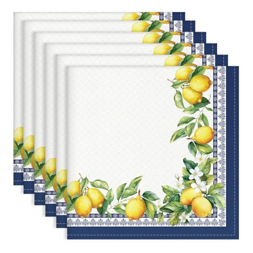 Arquiel Servilletas de Limón Hojas Tela de Cocina, Servilletas de 6 de Tela 100% Algodón Suaves Cómodas Lavables Reutilizables Servilletas de Mesa para Cenas Familiares, Cócteles, Bodas
