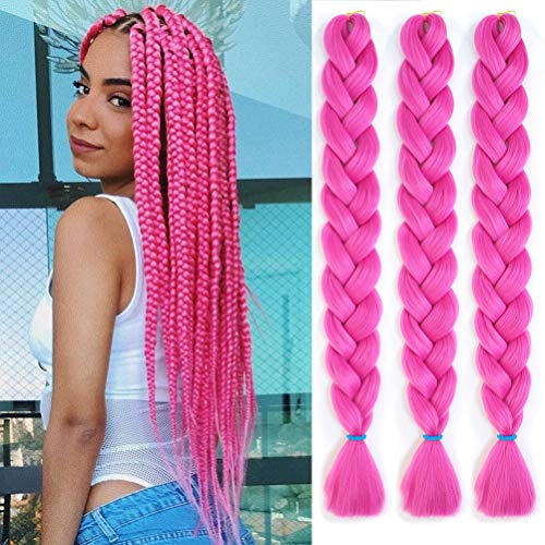 3 Packs Braiding Hair Extensions 165G Jumbo Braiding Hair High Temperature Synthetic Fiber Jumbo Braiding Hair Extensions ( Rose Red)