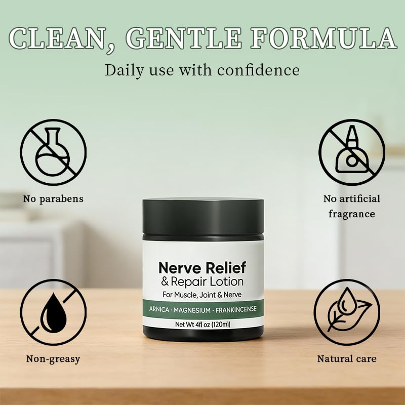 Nerve Relief Cream with Arnica, Daily Comfort & Nourishing Lotion for Hands, Feet, Knees, Neck & Back, with Magnesium Cream Formula, 3.5 oz (1 Pack) - Image 4