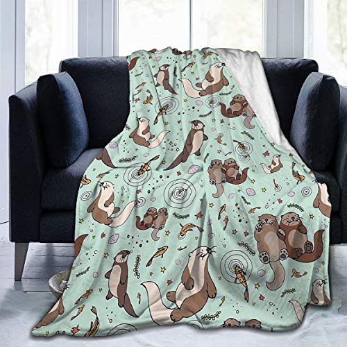 Guo Qiao Gmamasim Home Cute Otter Lightweight Soft Throw Blankets Flannel Fleece Blanket for Bed Couch Sofa Travel Camping Sea Otter Gifts Super Soft Warm Comfort & Caring for Baby Kids Teens 40"X50"