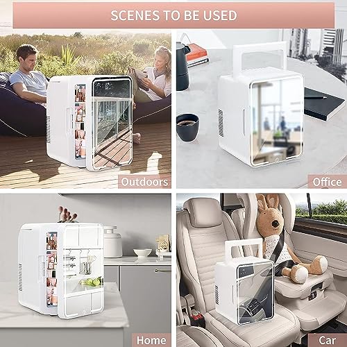Image of KINZILLA Skincare Fridge with Mirror and Lighting, 4L Mini Fridge Beauty Cooler for Storing Make-Up, Skincare, Coolers and Face Masks, Cooling and Heating
