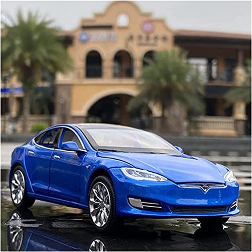 Image of 1:32 Model S Toy Car for Kids Diecast Metal Car for Kids Sound and Light Pull Back Openable Door, Blue