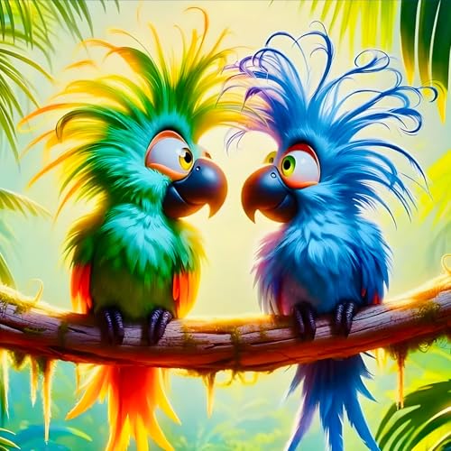 QINRUBB DIY Parrot Diamond Painting Kits, Full Drill Colorful Bird Diamond Art Kit for Adults Beginners, 5D Cartoon Bird Painting by Numbers Cross Stitch DIY Craft Kits for Home Wall Decor 12x12 inch