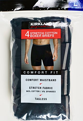 Kirkland Signature 4 Stretch Cotton Boxer Briefs Comfort Fit, Black/Gray, Large3