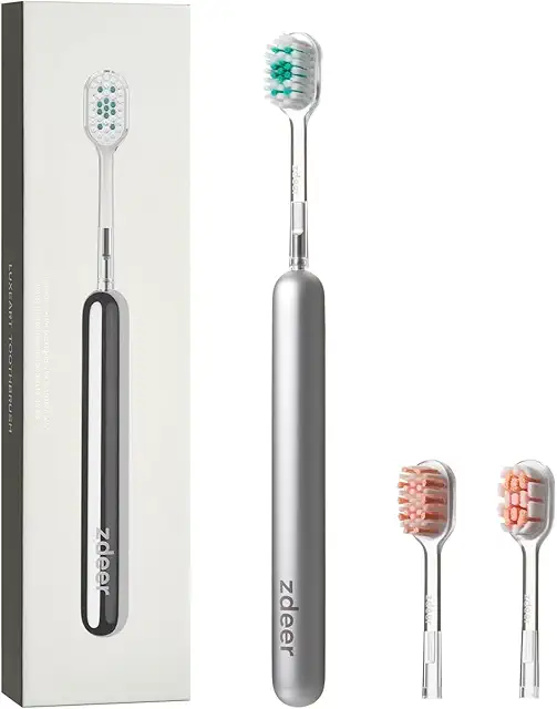 Miswak Toothbrush with Stainless Metal Handle & 3 Replaceable Heads for Whitening, Gum Care, Cleaning