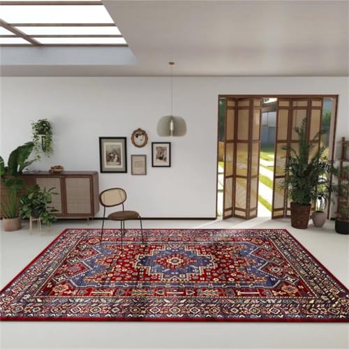 Tapis salon lavable rouge 80x160 cm vintage à poils courts - 2